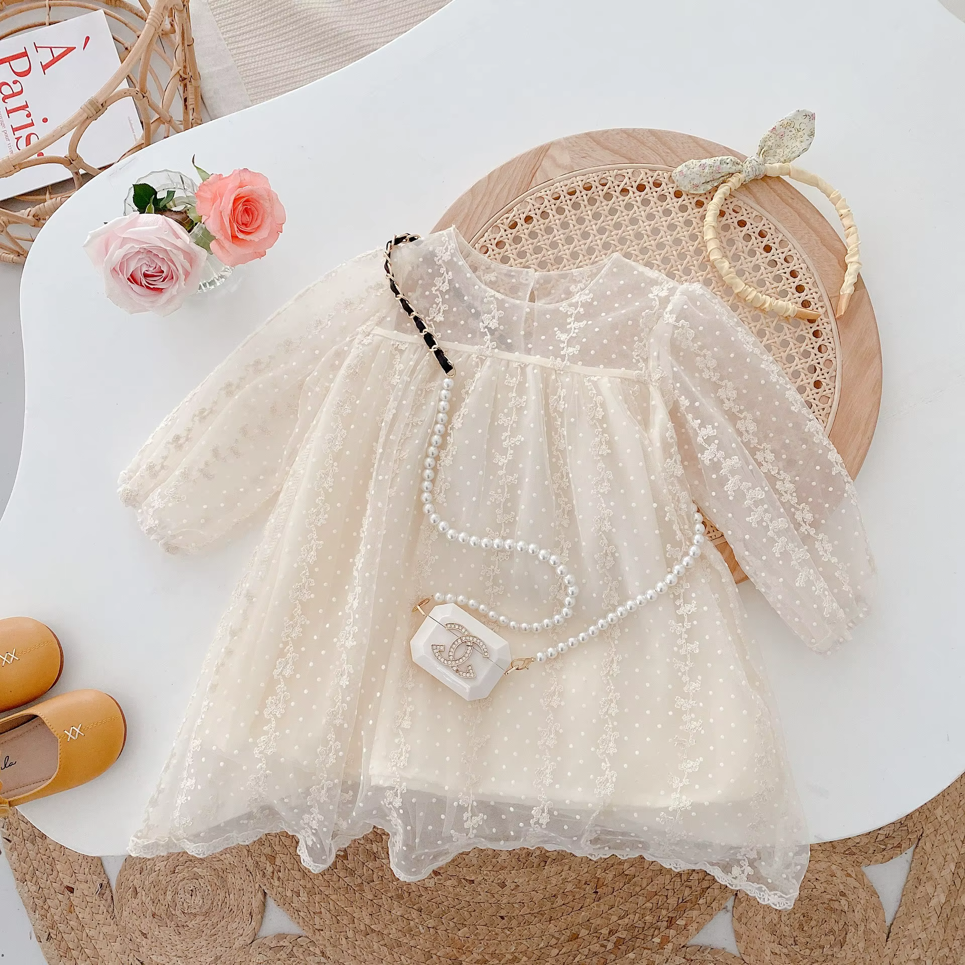 7467 Vêtements pour filles Printemps et automne 2026 Nouvelle robe de princesse en dentelle pour fil
