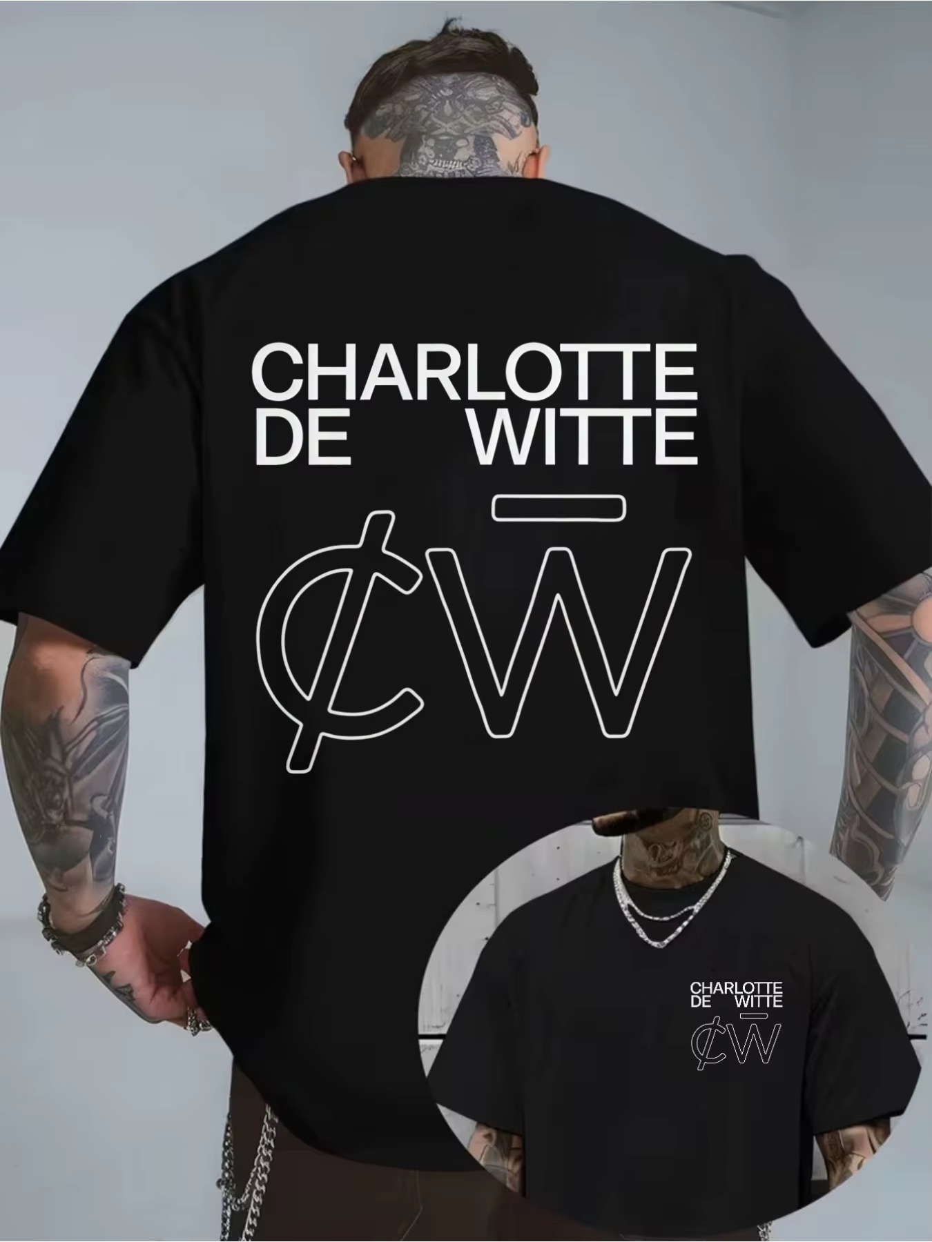 Design de t-shirt amusant : logo Charlotte De Witte CW avec contour blanc sur fond noir. Chemise str