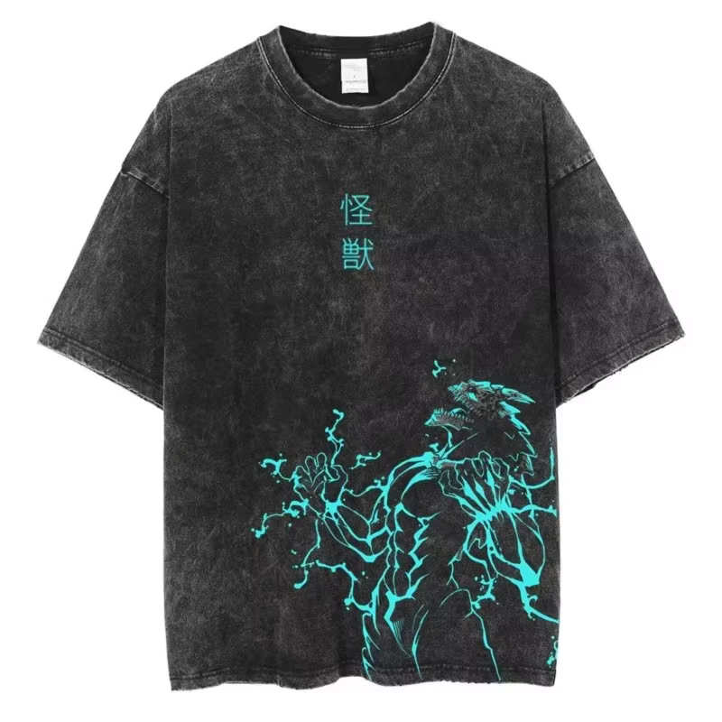 Anime Kaiju No 8 Cool graphique lavé à manches courtes col rond Y2k T-Shirt hommes vêtements nouveau