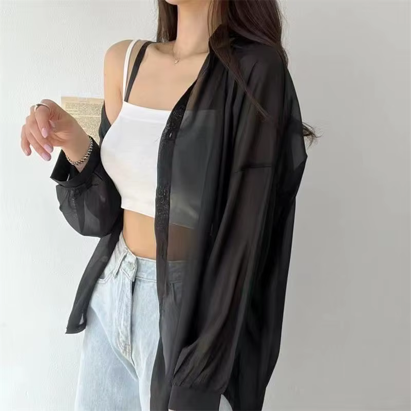 7 couleurs chemises femmes pure mince Chic été Simple solide résistant au soleil hauts mode Baggy to