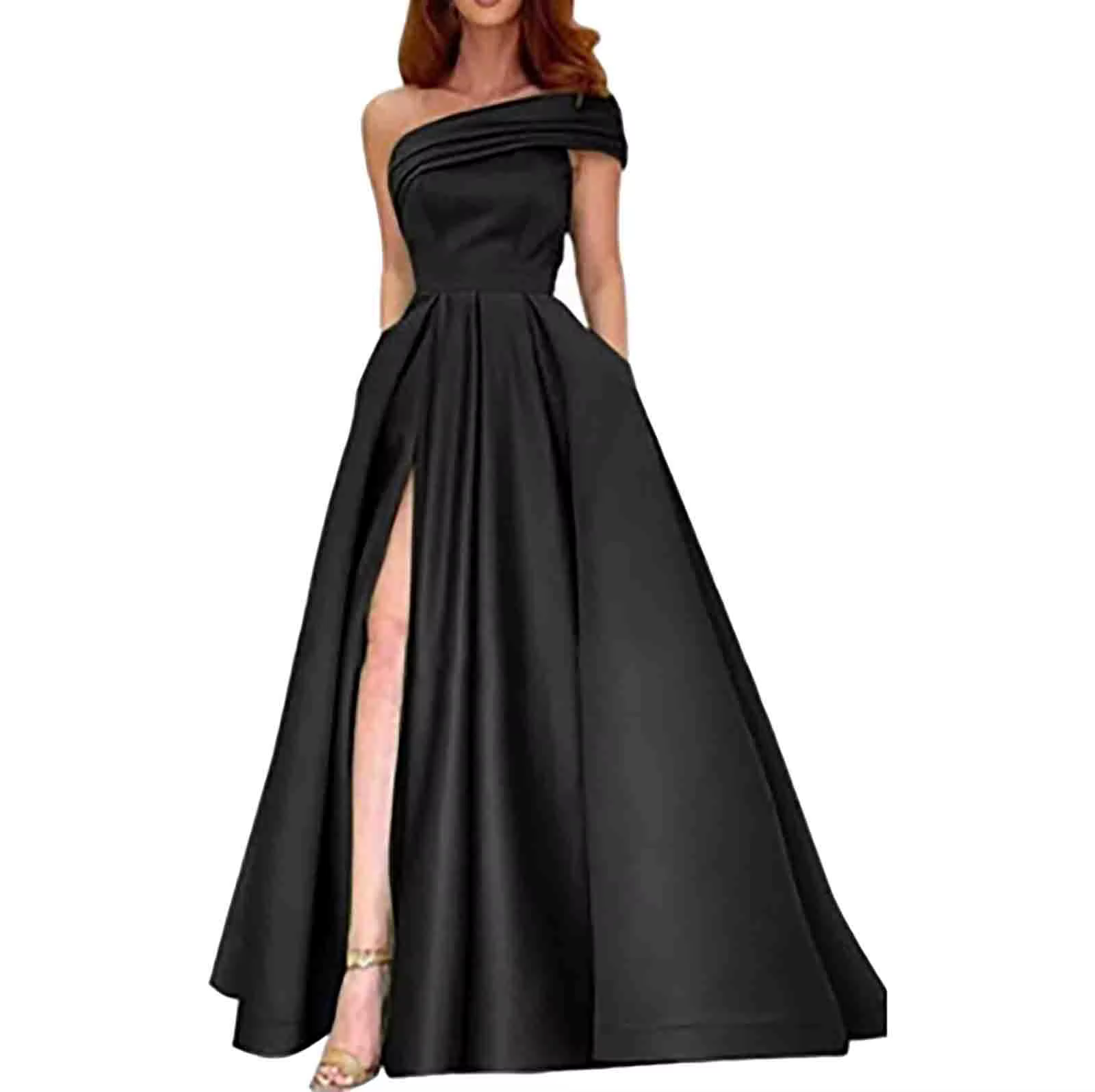 Robe de soirée fendue taille haute en satin pour femme, robes d'invité de mariage, fête d'anniversai