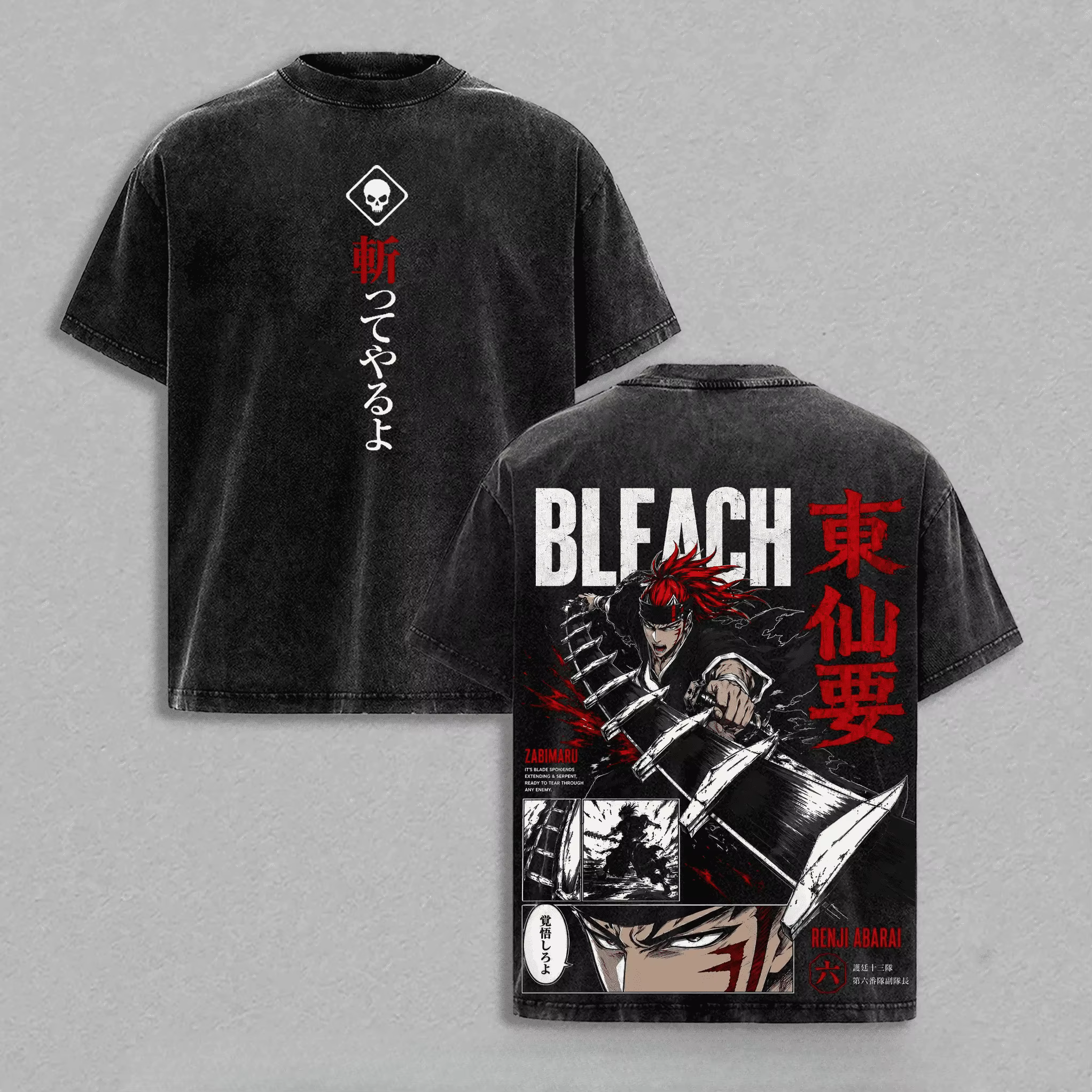 T-shirt Abarai Renji BLEACH pour hommes et femmes, vêtements Anime Vintage, T-shirt surdimensionné l