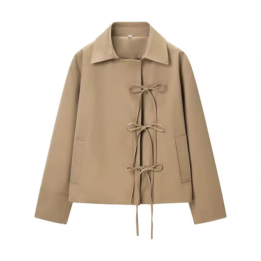 Vêtement d'extérieur décontracté et tendance pour femme, avec ceinture, manches courtes, en tissu po