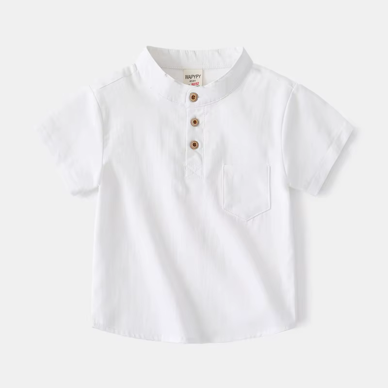 Chemises blanches de base pour garçons, vêtements d'été 100 coton à manches courtes, hauts pour enfa