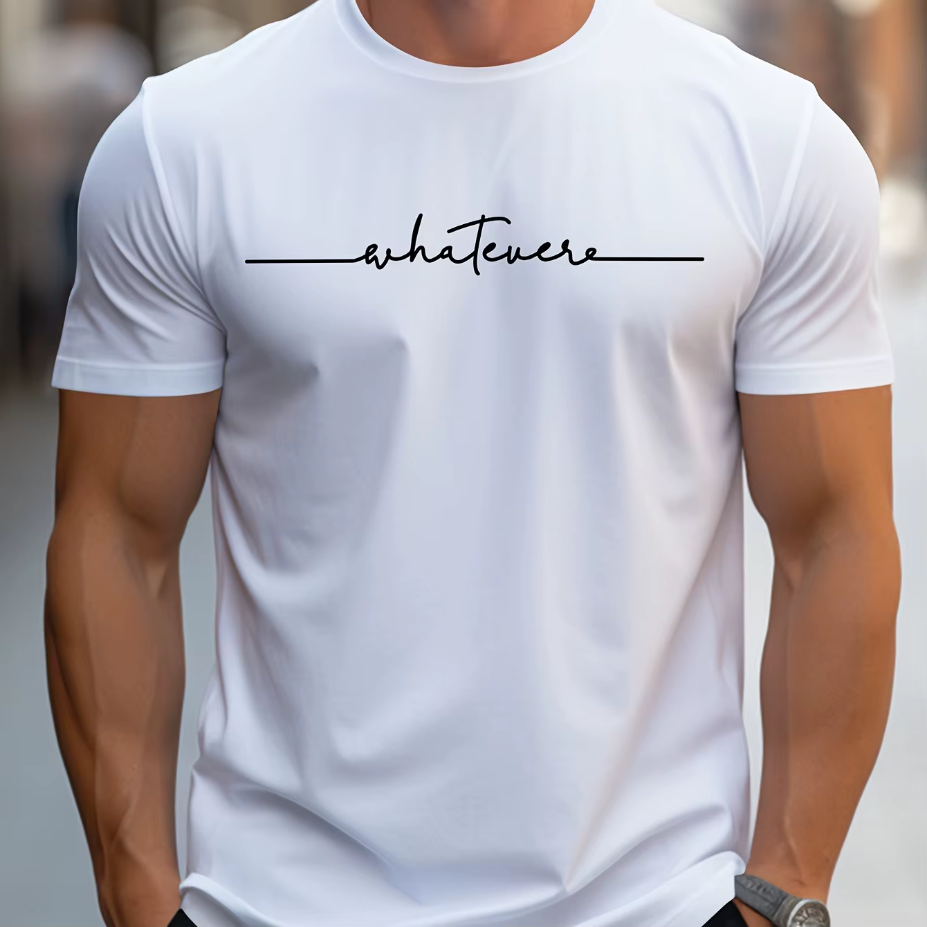 T-shirt de sport d'été à manches courtes pour hommes, col rond, lettre imprimée, confortable et poly