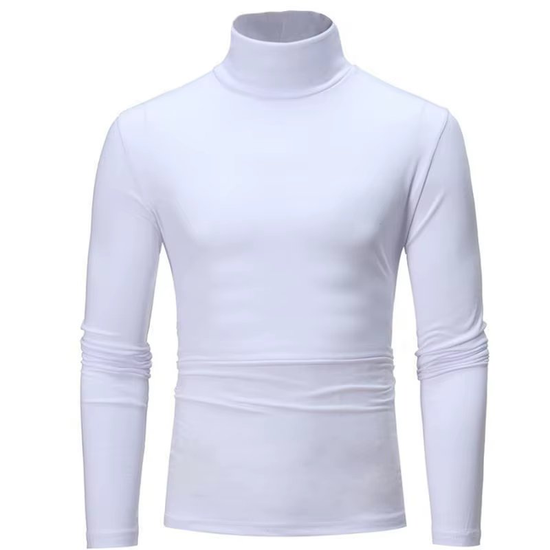 1/2 pièces automne hiver hommes col haut T-shirt coupe ajustée mode haute élastique à manches longue