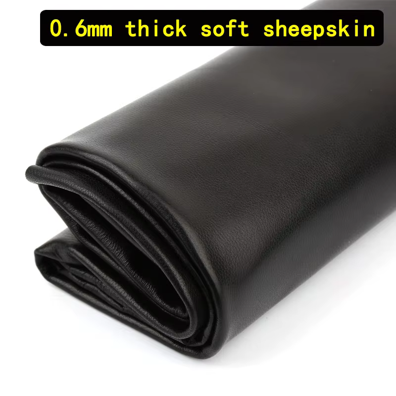 Peau de mouton noire de couche supérieure de 0,6 mm, vêtements ultra-fins, tissu en cuir véritable, 