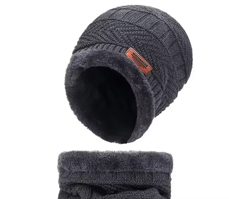 Ensemble bonnet et cache-cou d'hiver pour homme et femme, doublure en polaire douce, bonnet en trico