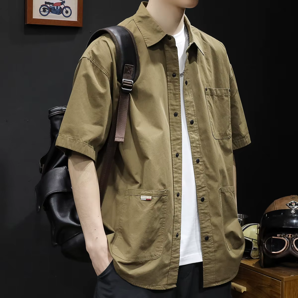 T-shirt à manches courtes pour hommes, marque tendance, vêtements de travail décontractés, amples, t