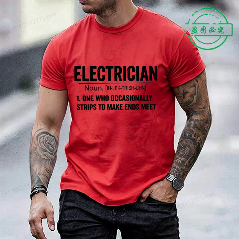 T-shirt drôle pour homme avec impression « Définition d'électricien », manches courtes, vêtements su