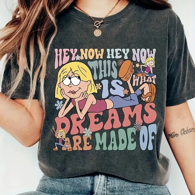 T-shirt ample à motif rétro Lizzie McGuire pour femme, en pur coton, haut streetwear pour couple pou