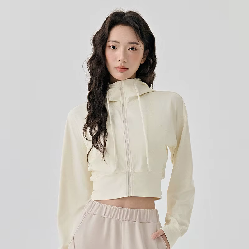 Veste à capuche courte pour femme pour le yoga, veste zippée doublée en polaire pour le pilates et l