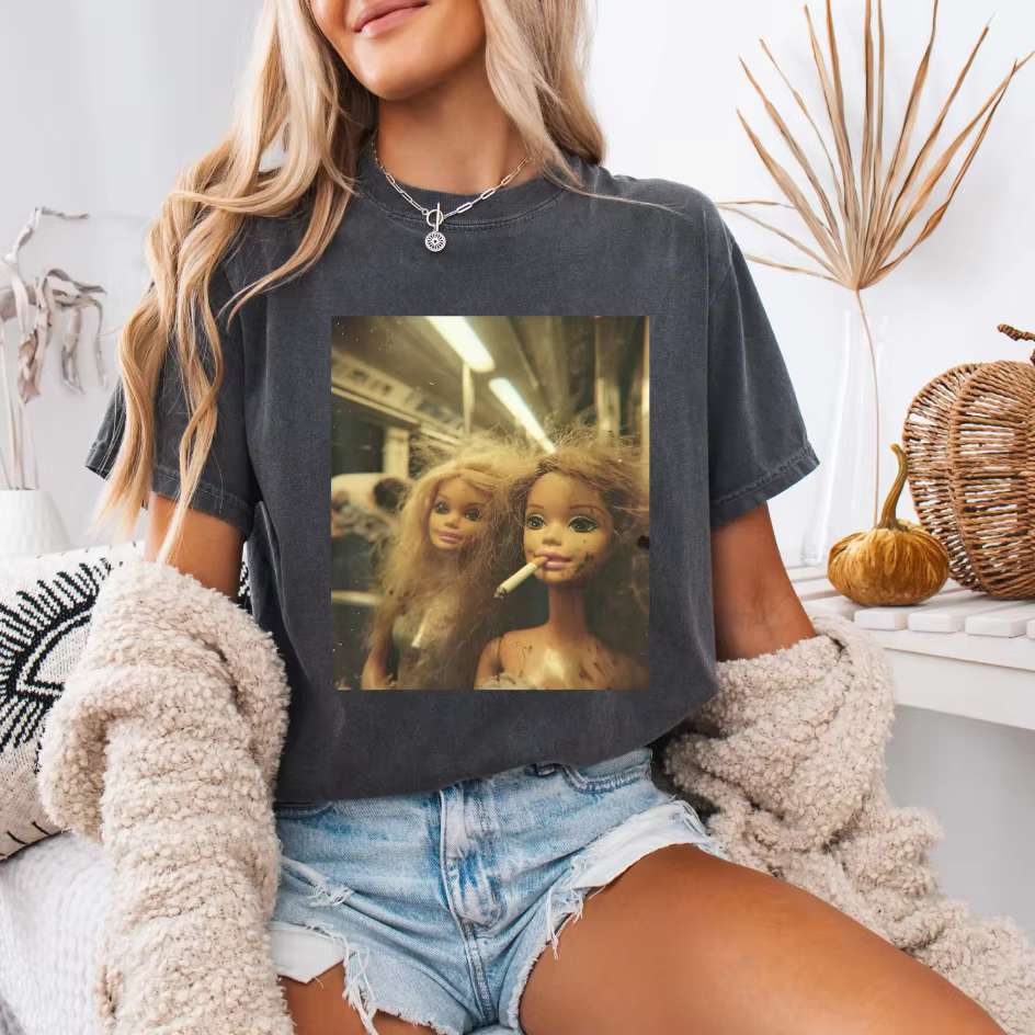 T-shirt unisexe en coton pour femme, motif visage de poupée, style streetwear, ample, décontracté, m
