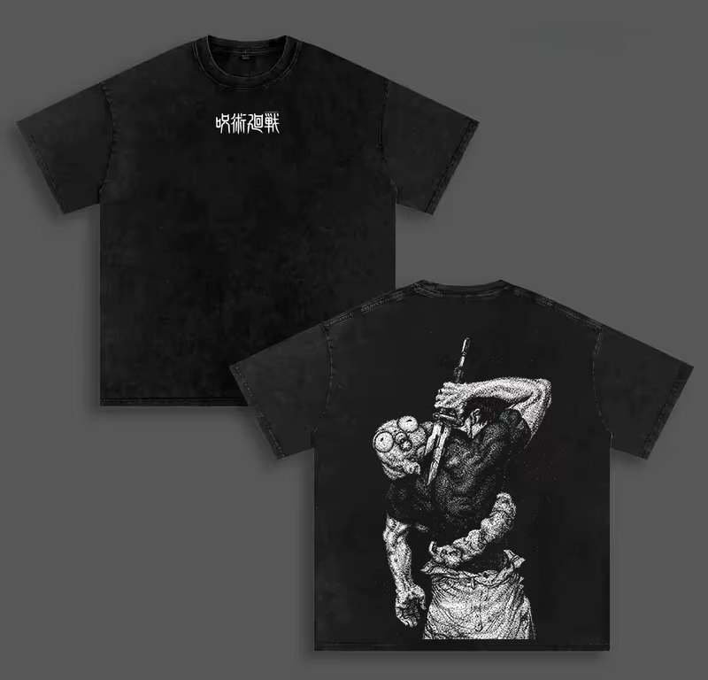 T-shirt Manga Jujutsu Kaisen Fushiguro Toji Vintage Lavé Coupe Oversize Manches Courtes Coton Vêteme