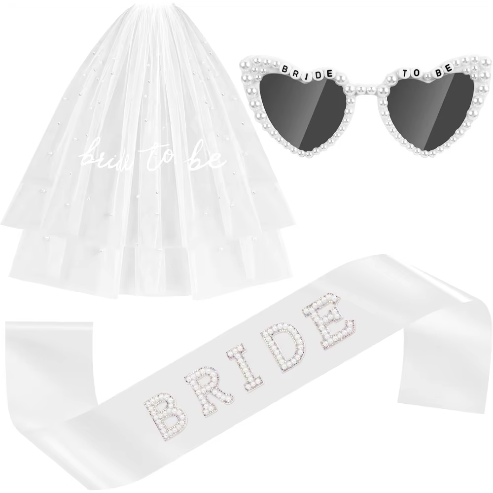 Ensemble d'accessoires pour future mariée avec voile, ceinture et lunettes de soleil – Idéal pour en