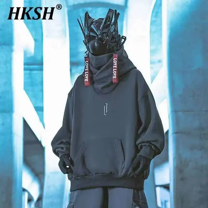 HKSH rapIndustry-Sweat à capuche à col empilé pour homme, sweats à capuche décontractés, monochromat