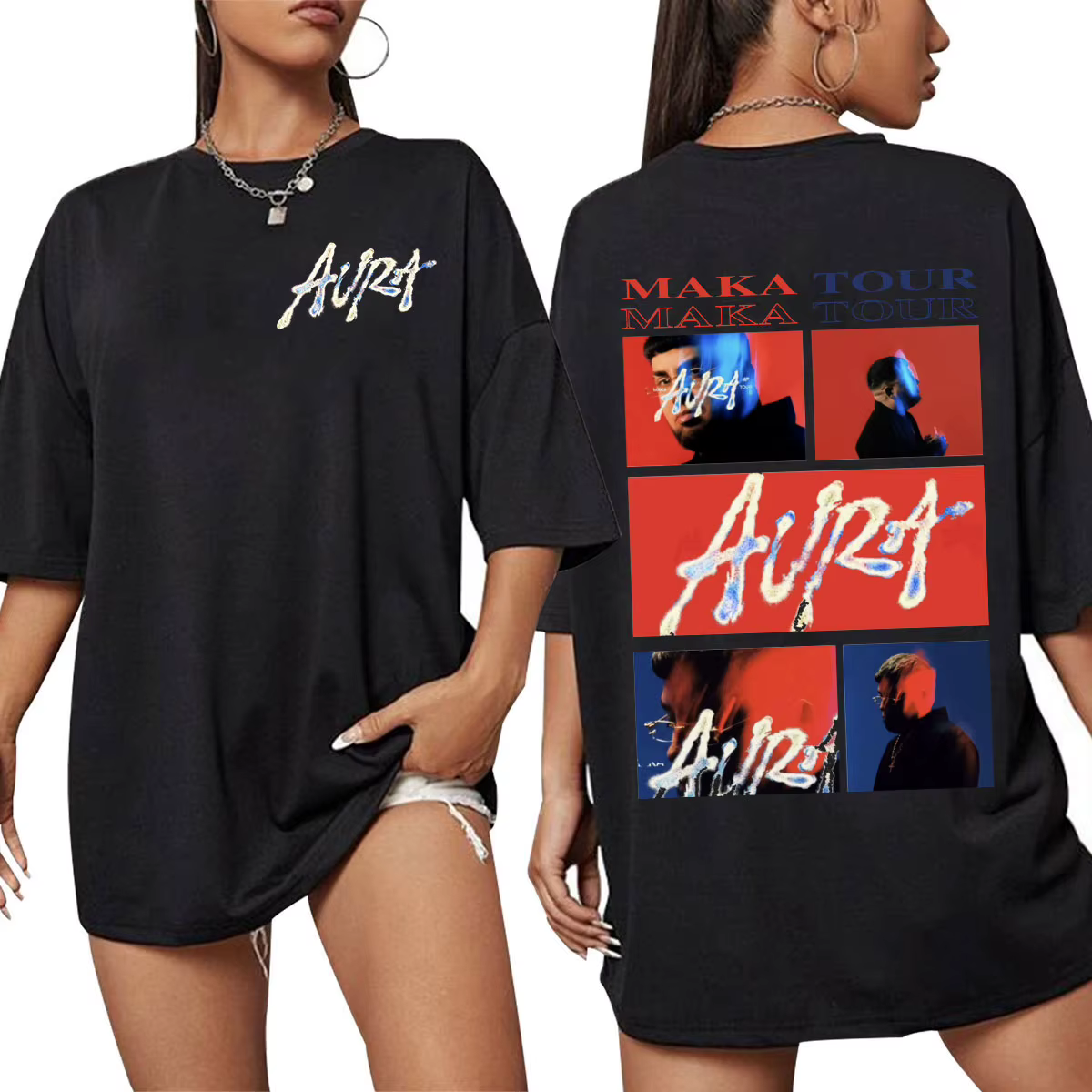 Rappeur Maka Aura 2025 Tour Merch t-shirts hommes femmes mode Hip Hop T-shirt été décontracté coton 