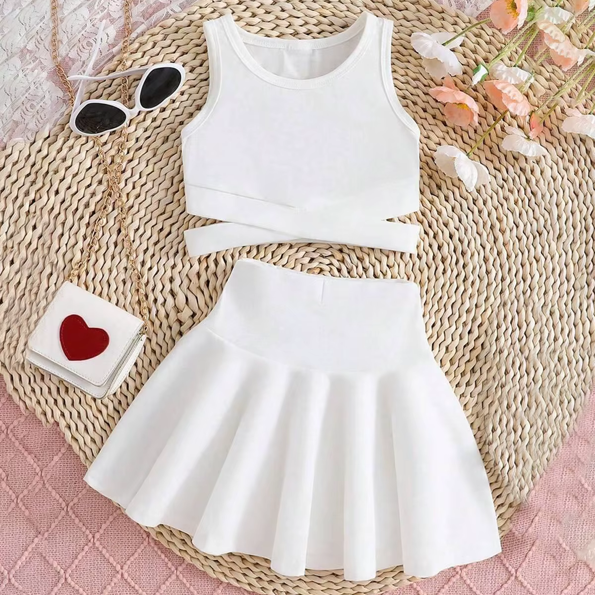 Ensemble de vêtements de tennis pour adolescentes, 2 pièces, débardeur court sans manches, jupe skat