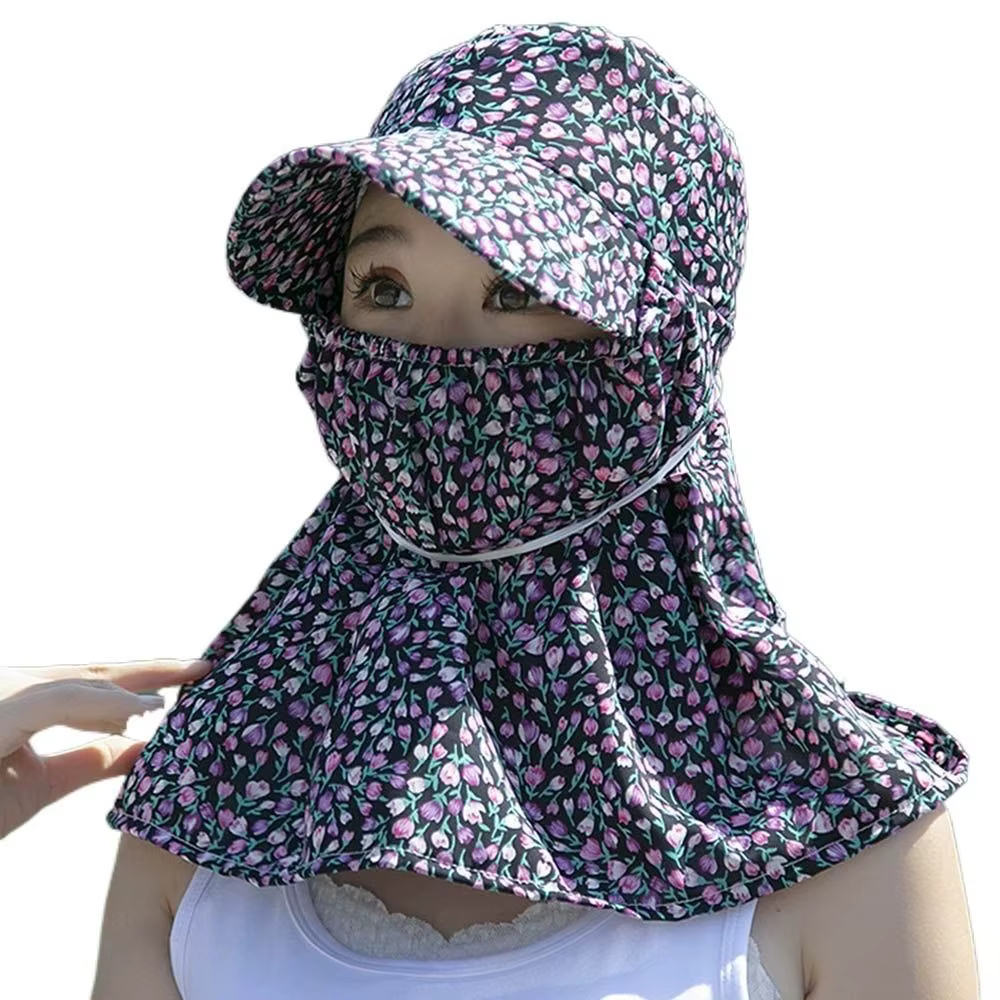 Chapeau de soleil élégant pour femme avec cache-oreilles, protection solaire florale, chapeau bob, c