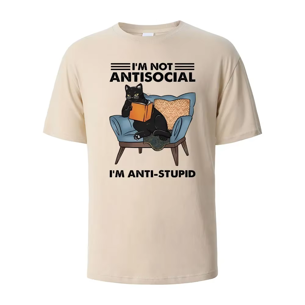 T-Shirt d'Été Antisocial pour Homme et Femme, 100% Coton, Col Rond, Surdimensionné, Décontracté, à M