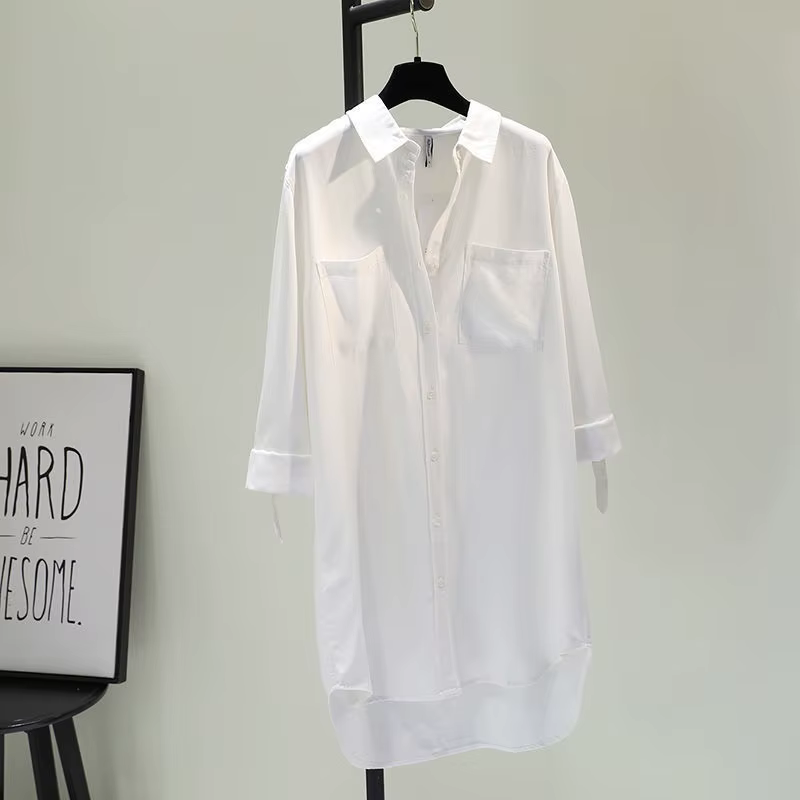Chemise mi-longue contenant du coton pour femmes, vêtements à la mode, coupe ample, manches longues,