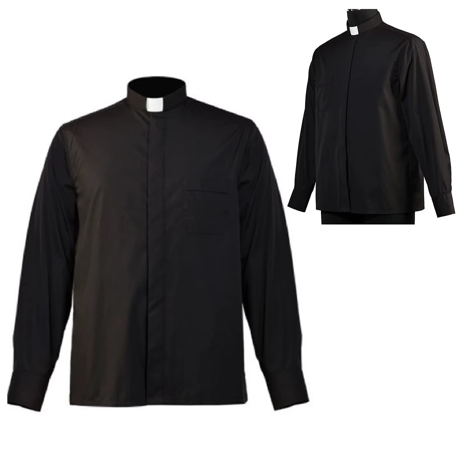 T-shirt formel costume hommes béni prêtre clergé chemise noire col montant contraste étiquette T-Shi