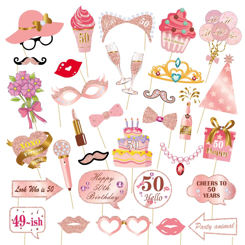 1 ensemble d'accessoires photo roses pour cabine photo, tailles 13, 16, 18, 30, 40, 50, 60, pour fêt