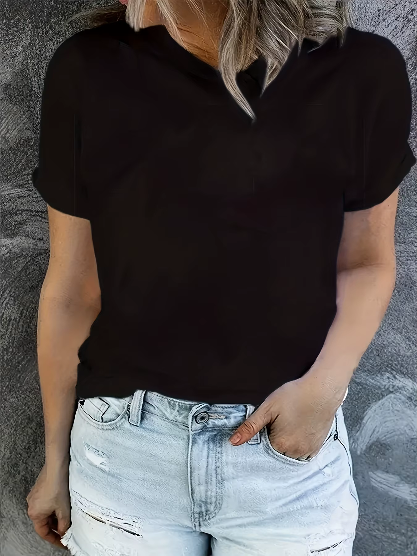 T-Shirt décontracté de couleur unie pour femmes, haut doux à manches courtes et col rond pour tenue 