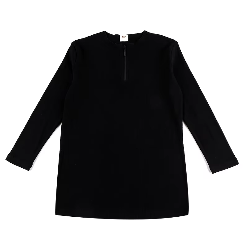 Ensemble chemise et jupe pour femme en coton avec fermeture éclair, manches longues, matière côtelée
