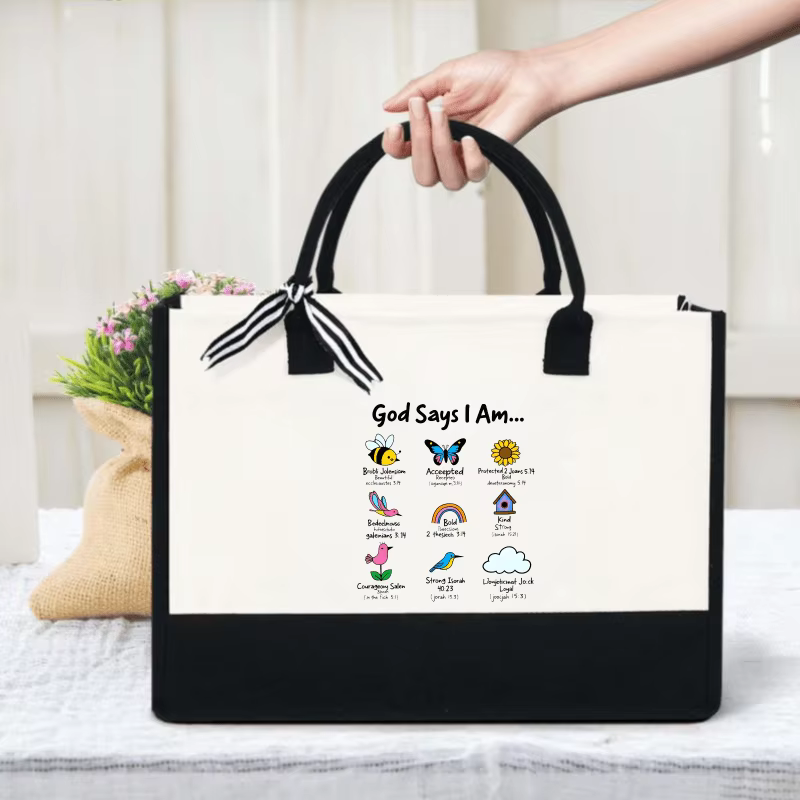 Sac fourre-tout crème et dieu noir, dit que je suis une citation inspirante et un icône de la nature
