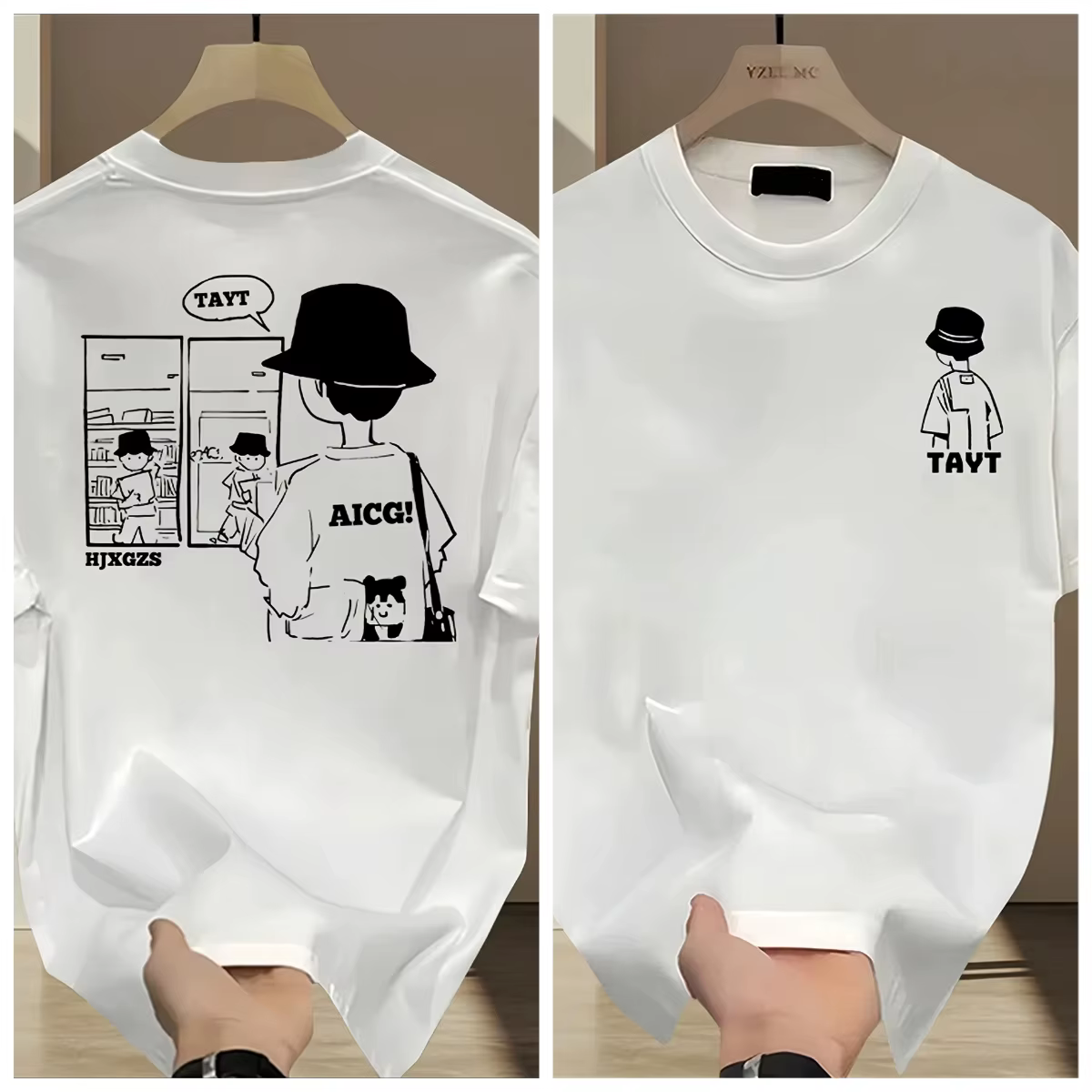 T-shirt minimaliste de style japonais pour hommes, 100% coton, imprimé dessin animé, décontracté, co