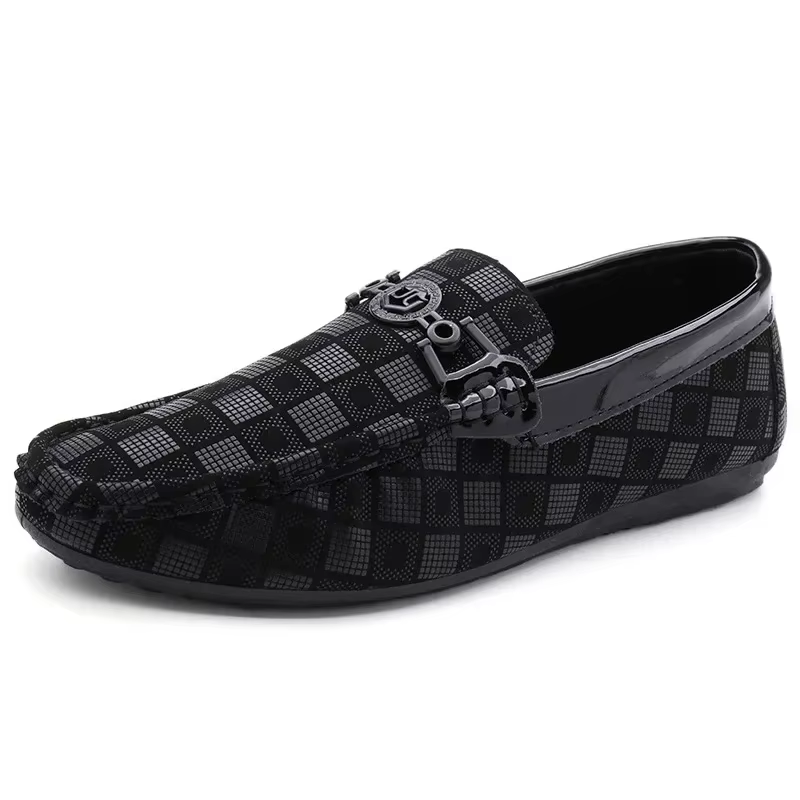 Mocassins décontractés en cuir à carreaux pour hommes, chaussures respirantes, baskets confortables 