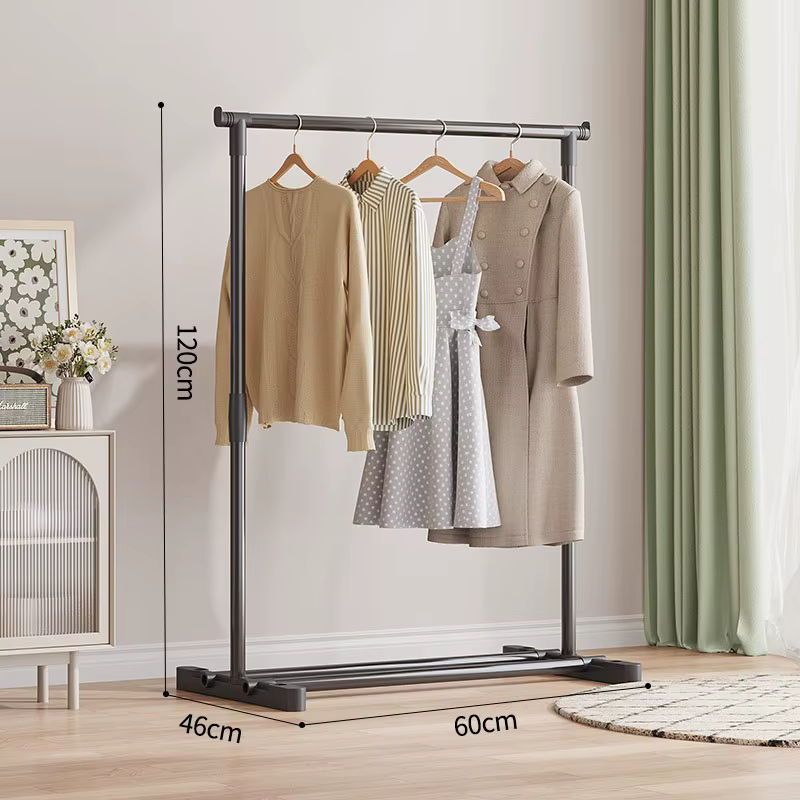Porte-vêtements sur pied robuste en métal avec étagère à chaussures et crochets latéraux pour la mai