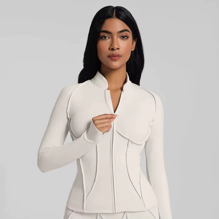 Chemise de Compression veste de Yoga pour femmes col montant haut de sport fermeture éclair manches 