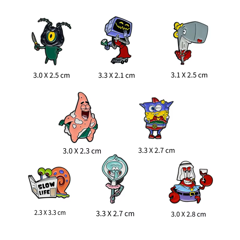Broches émaillées Bob l'éponge, badges métalliques, ensemble de bijoux mignons pour sacs, vêtements,