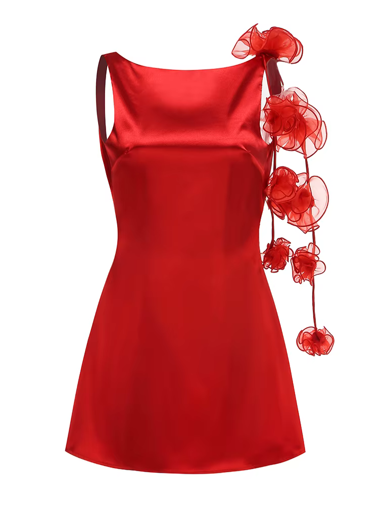 Mini robe drapée à fleurs, Sexy, sans manches, Design, rouge, blanc, dos nu, florale, Slim, élégante