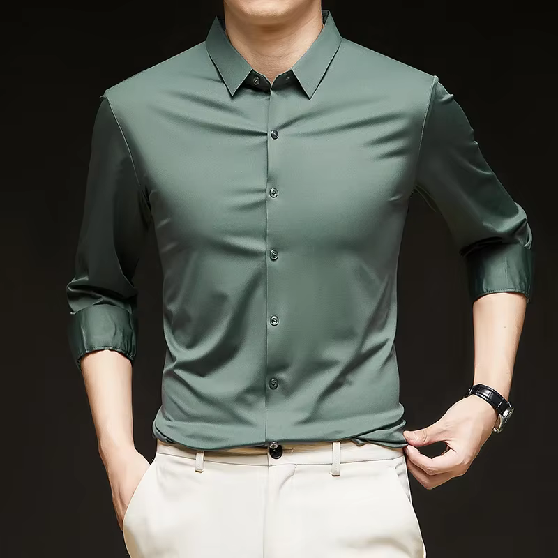 Chemise slim ultra-extensible pour hommes de qualité supérieure – Chemise formelle d'affaires soyeus