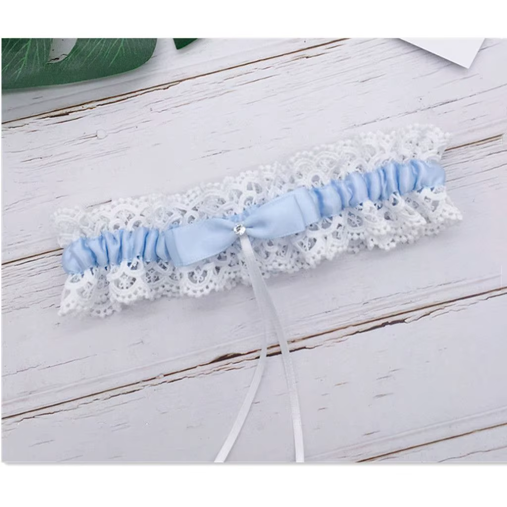 Porte-jarretelles en dentelle florale pour femmes et filles, anneau de jambe bleu, boucle de bas, nœ
