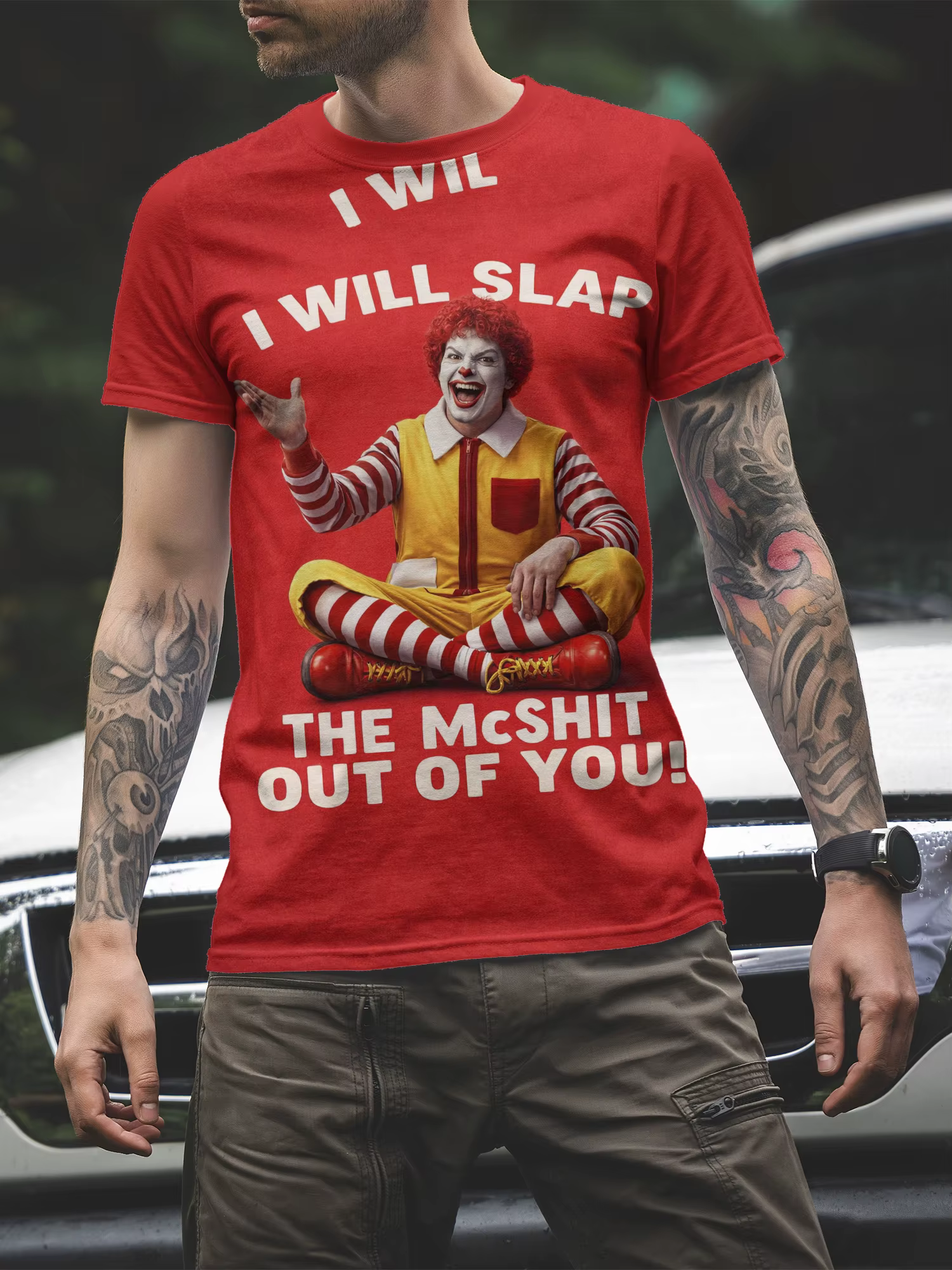 T-shirt pour homme drôle et viral « McShit Slap » – Impression parodie Ronald McDonald, tee-shirt te