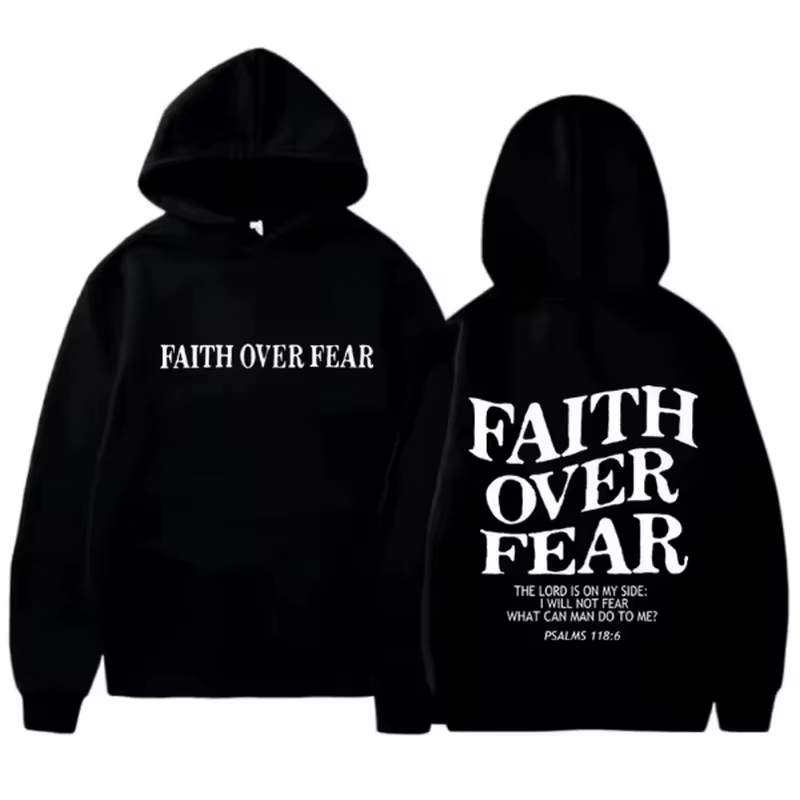 FAITH OVER FEAR Sweat à capuche imprimé pour hommes et femmes Sweat à capuche décontracté à manches 