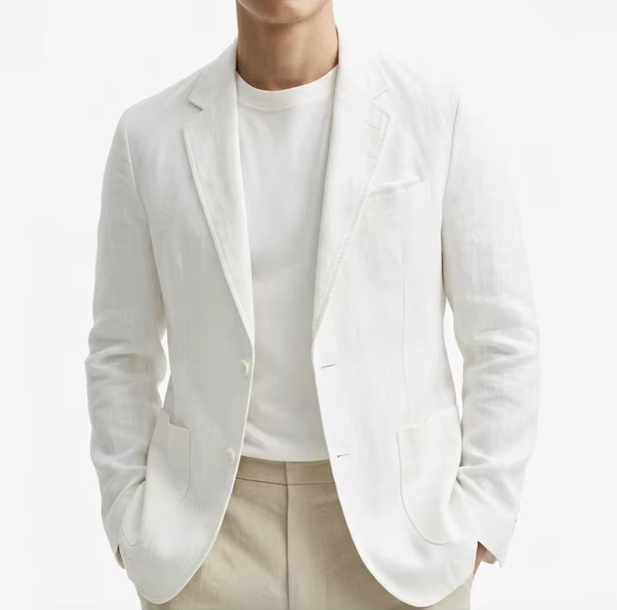 Blazer décontracté en lin pour homme, collection Printemps 2026, fin, couleur unie, en coton et lin,