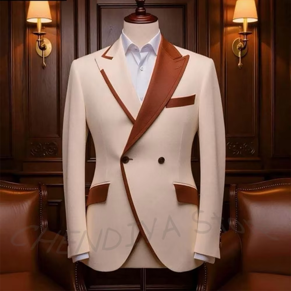 Costumes pour hommes de luxe, couleur contrastée, design classique, revers en pointe, coupe ajustée,
