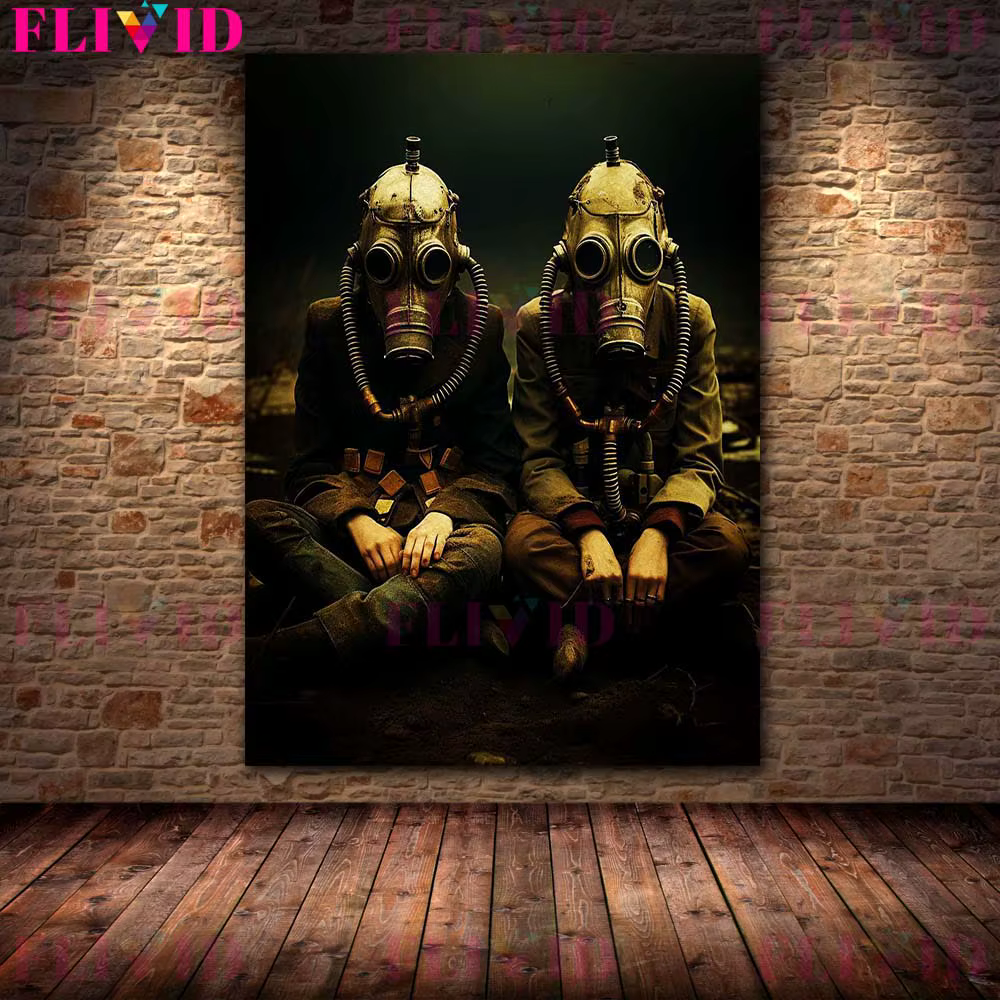 Doomsday survivants affiche d'art de Science-Fiction surréaliste et impression voyageur portant un m
