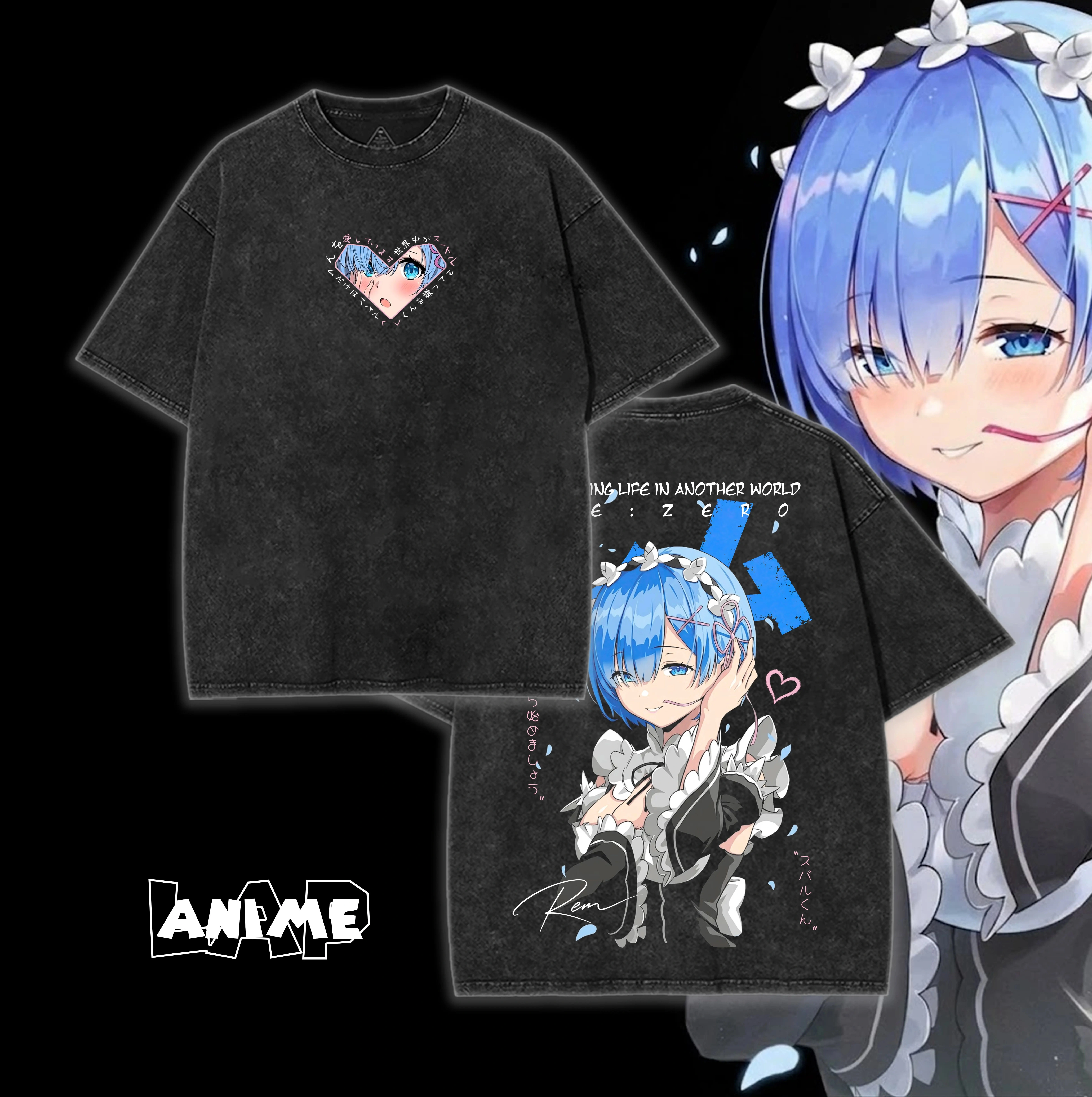 Rem Re:ZERO T-shirt à la mode pour hommes et femmes, vêtements imprimés Anime, T-shirt Vintage lavé,