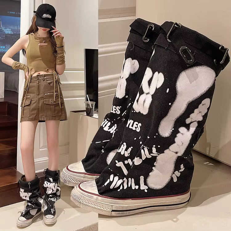 Femmes toile baskets chaussures plates concepteur mi-mollet bottes de neige chaussures de mode femme