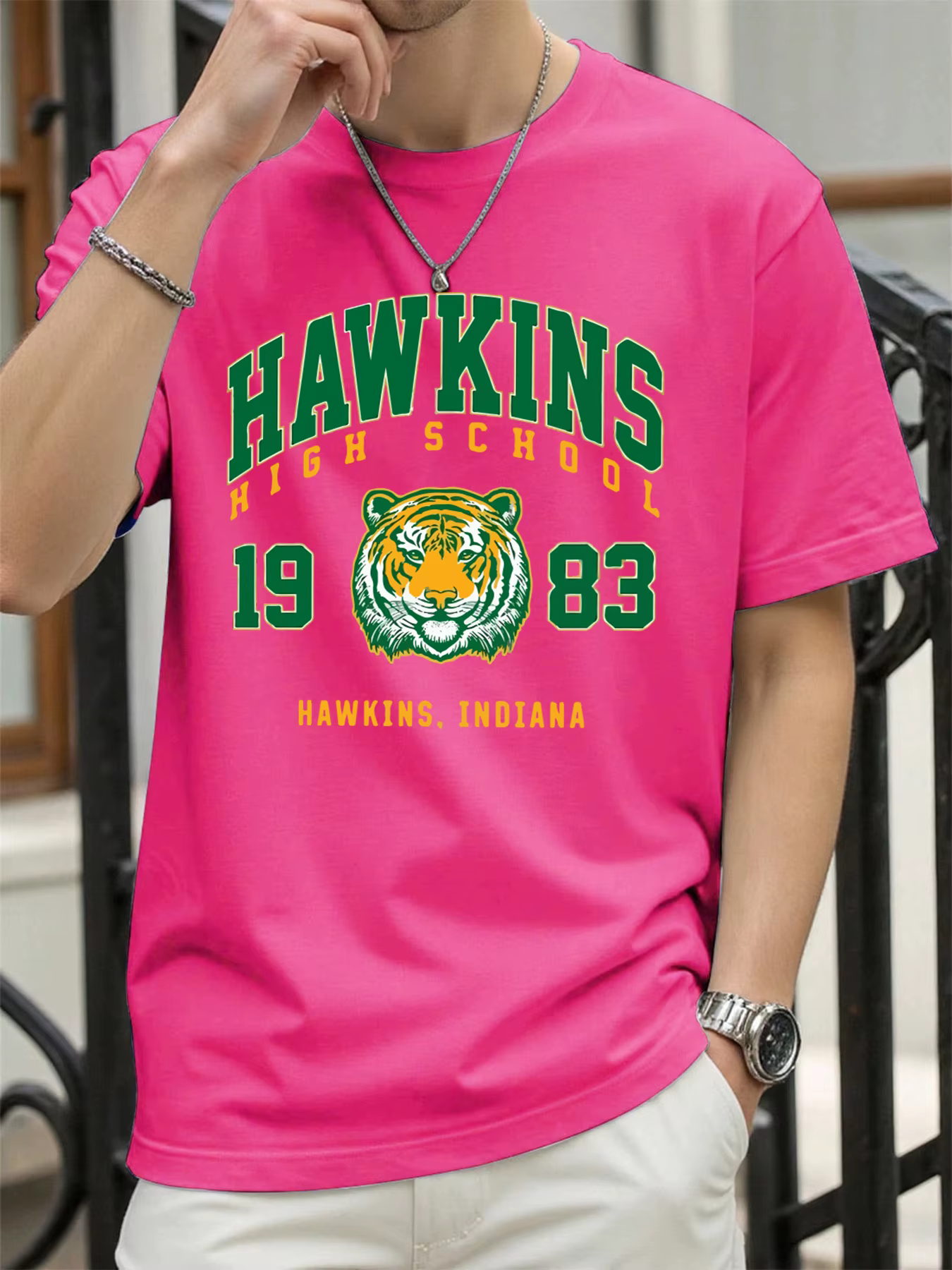 Hawkins 1983 puissant tigre imprime hommes t-shirts tout-Match coton T-Shirt ample vêtements d'été s