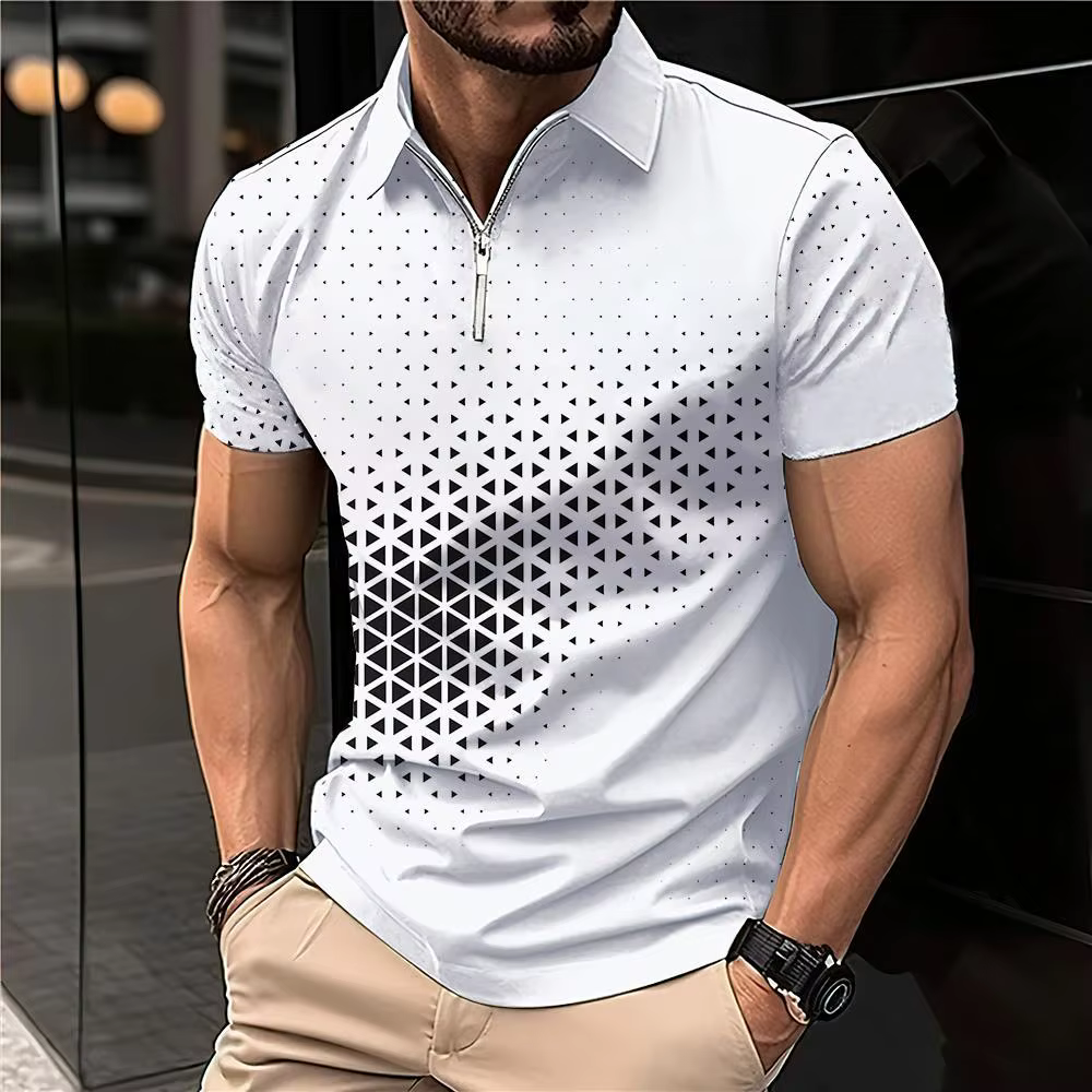 polos T-shirt à manches courtes pour hommes, impression 3D, col uni, polo rayé, t-shirts à la mode, 