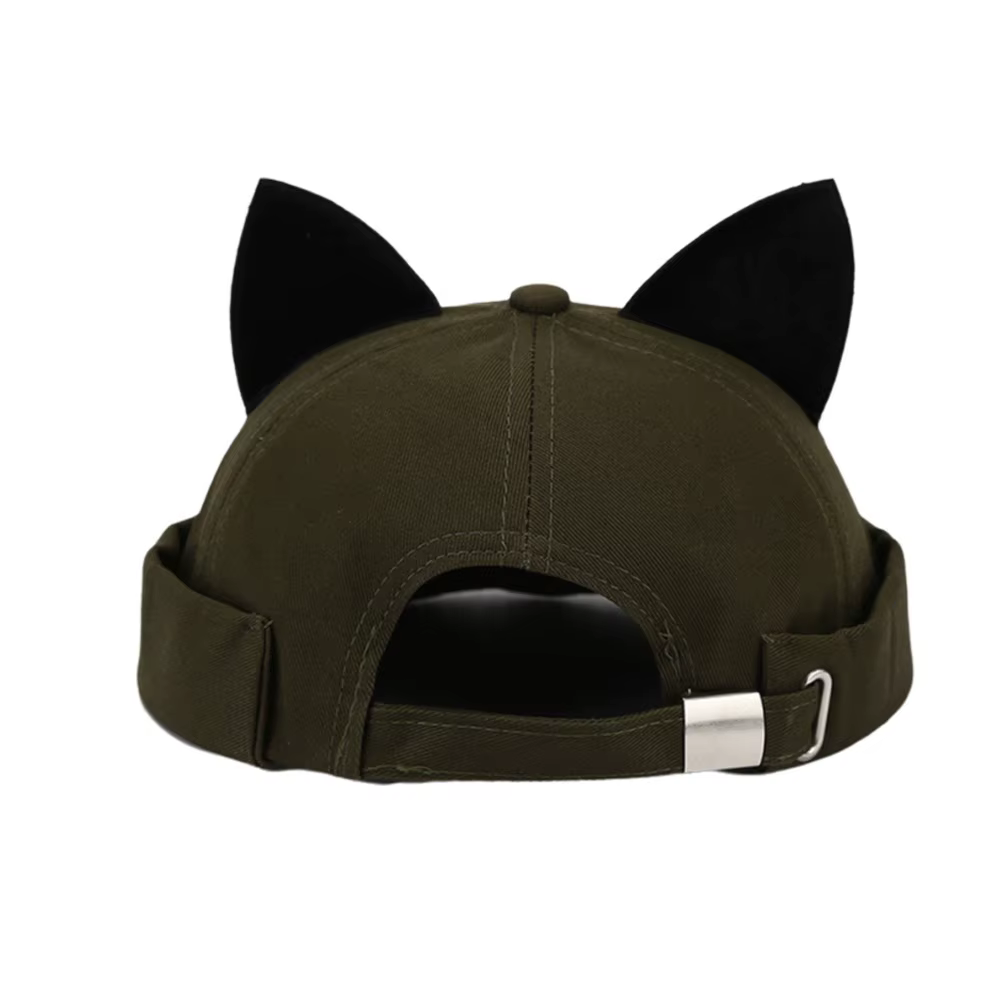 Casquette Docker Unisexe à Oreilles de Chat Imprimé Léopard Hip Hop, Sans Visière, Couleur Unie, Rég