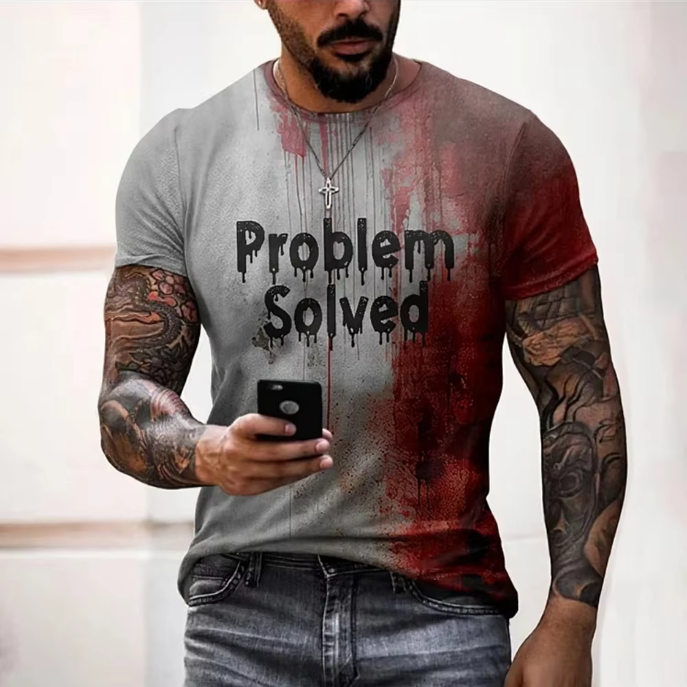 T-shirts pour hommes problème résolu sanglant imprimé t-shirts mode Horrible Halloween à manches cou