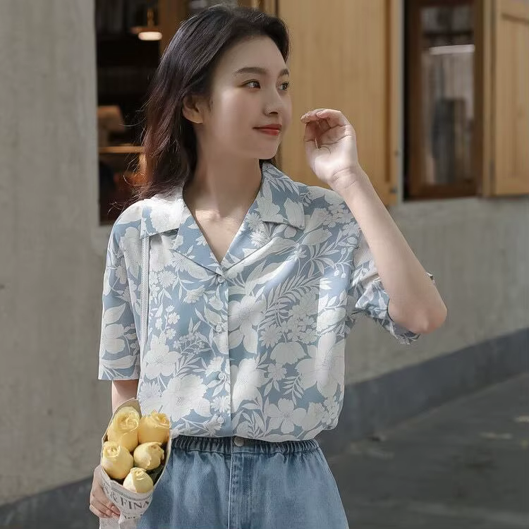 Chemise à fleurs pour femmes, rétro, manches courtes, haut Design, nouveau Style, été 2025